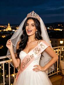 Conjunto de Decoração para Noiva, Faixa de Noiva, Véu de Noiva Branco, Tiara de Noiva, Adequado para Despedida de Solteira, Decoração de Chá de Panela, Decoração de Festa de Despedida de Solteira em Ouro Rosé, Jogos de Festa de Despedida de Solteira da Noiva - Multicolorido - Visão 9