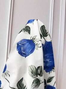 Vestido de mujer con cuello en V y cinturón, manga corta, vestido largo de verano para mujer - Azul - Ver 4