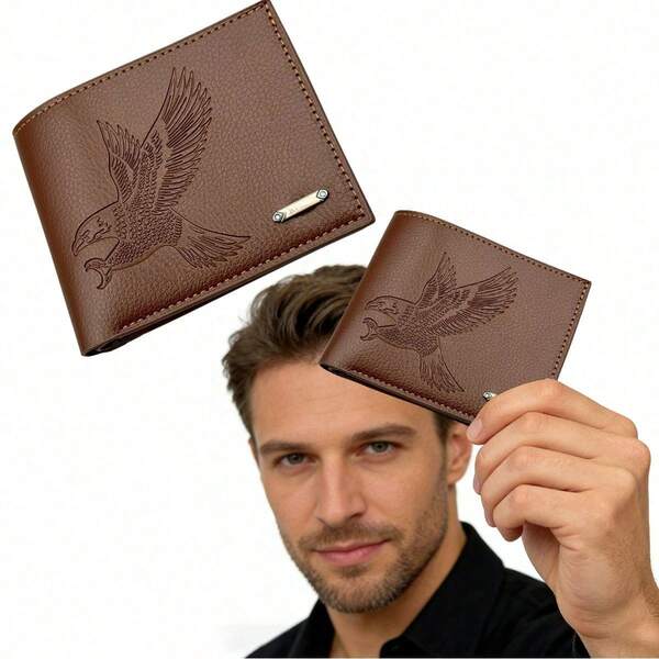 Men's Vintage Eagle-Embossed Short Wallet, Business Multi-Card Slot Wallet, Casual  Wallet For Work & Daily Use, Durable Bifold Wallet