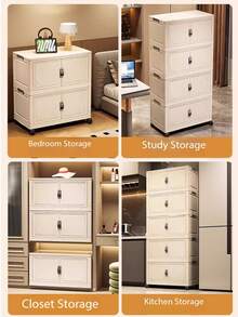 1pc 15-23 Inch Foldable Plastic Storage Cabinet, Collapsible Storage Box, Kitchen Dining Utensil Cabinet, Kitchen Organizer Rack, Living Room Toy Cabinet, Slim Gap Organizer, Kitchen Slim Storage Cabinet, Christmas Gift, Storage Box, Under Bed Storage - Cream - View 7