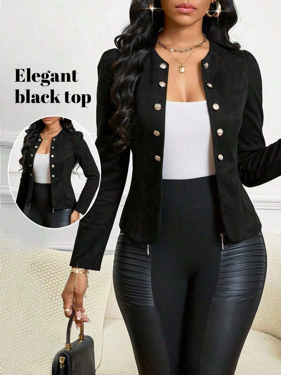 Lady Chaqueta abierta con detalles de botones en ante negro para otoño/invierno - Negro - Ver 1