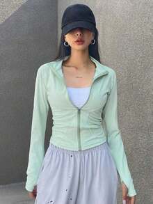 Chaqueta Ajustada Con Cierre De Cremallera Para Mujer - verde menta - Ver 7
