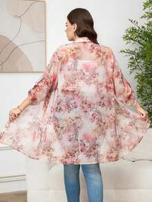 Chikora Camisa de manga larga con estampado floral y abotonadura sencilla para mujer de talla grande - Multicolor 3 - Ver 3