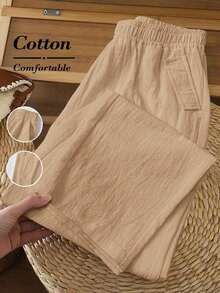 Pantalones casuales de mujer de unicolor y bolsillos minimalistas - Caqui - Ver 1