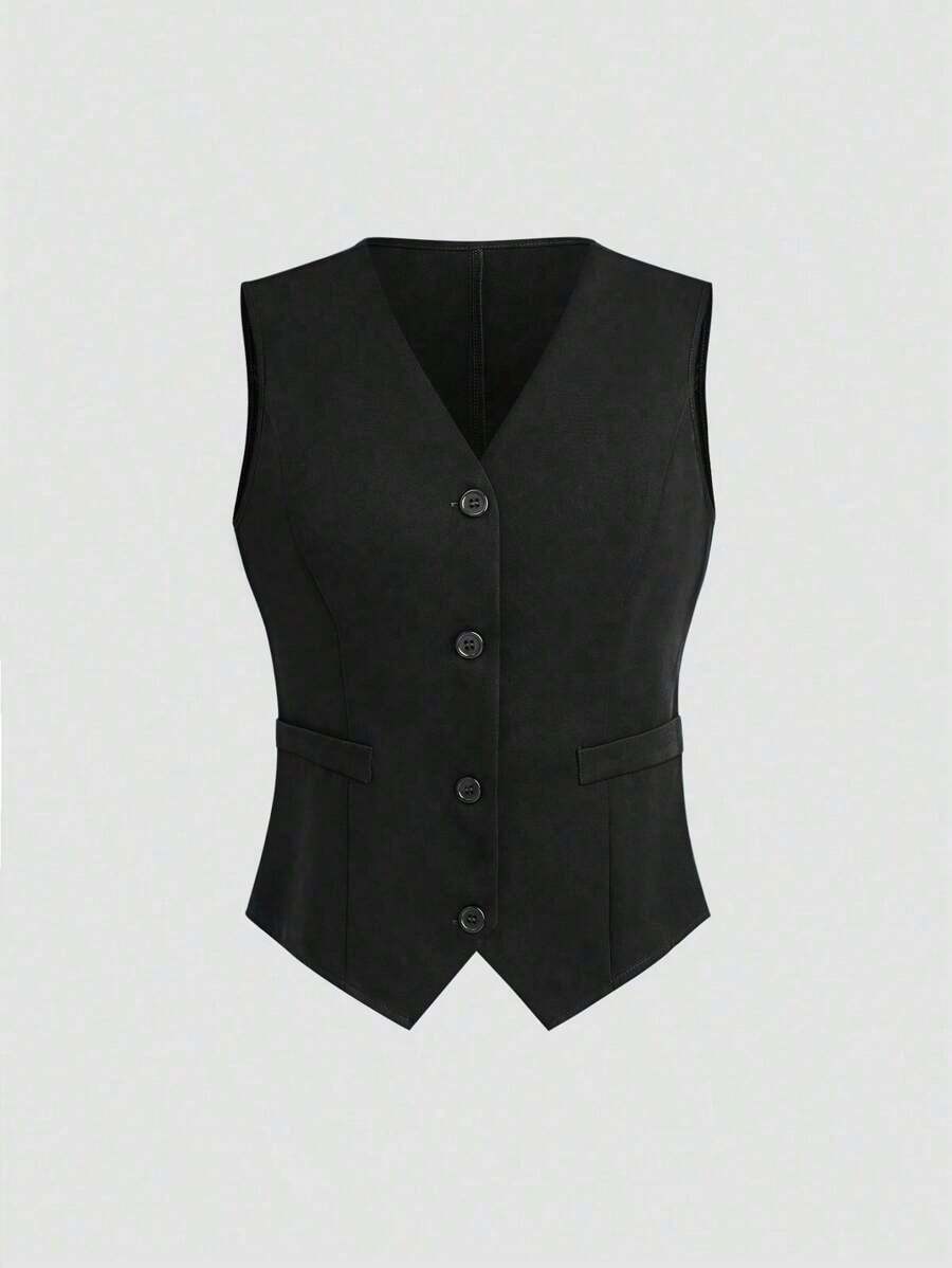 Chaleco informal y de oficina de uso sencillo y liso - Negro - Ver 1