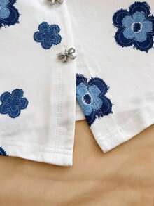 Blusa casual de verano para mujeres, top blanco de manga corta con cuello redondo y estampado floral, para vacaciones de verano - Multicolor 3 - Ver 3