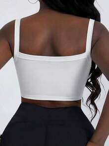 Camiseta corta de tirantes gruesos simple para mujer, adecuada para primavera y verano, estilo casual/streetwear/Y2K, se puede combinar con oficina/hogar/streetwear/discoteca, una opción ideal para blusas casuales de verano en color blanco - Blanco - Ver 7