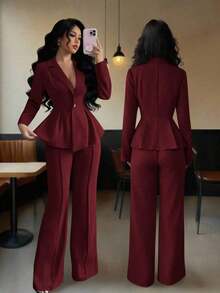 con cintura ceñida elegante, pantalones slim con vuelo de moda para ir al trabajo, atuendo para vacaciones/citas, Día de la Independencia, atuendo de maestra para mujeres - Burdeos - Ver 8