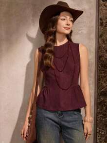 in mangas estilo BOHO vintage casual de estilo campestre americano, uso básico diario para otoño/invierno - Burdeos - Ver 9
