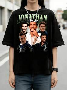 Jonathan Bailey Retro Multi-Character Style Graphic Cotton Summer T-Shirt - Black - View 1