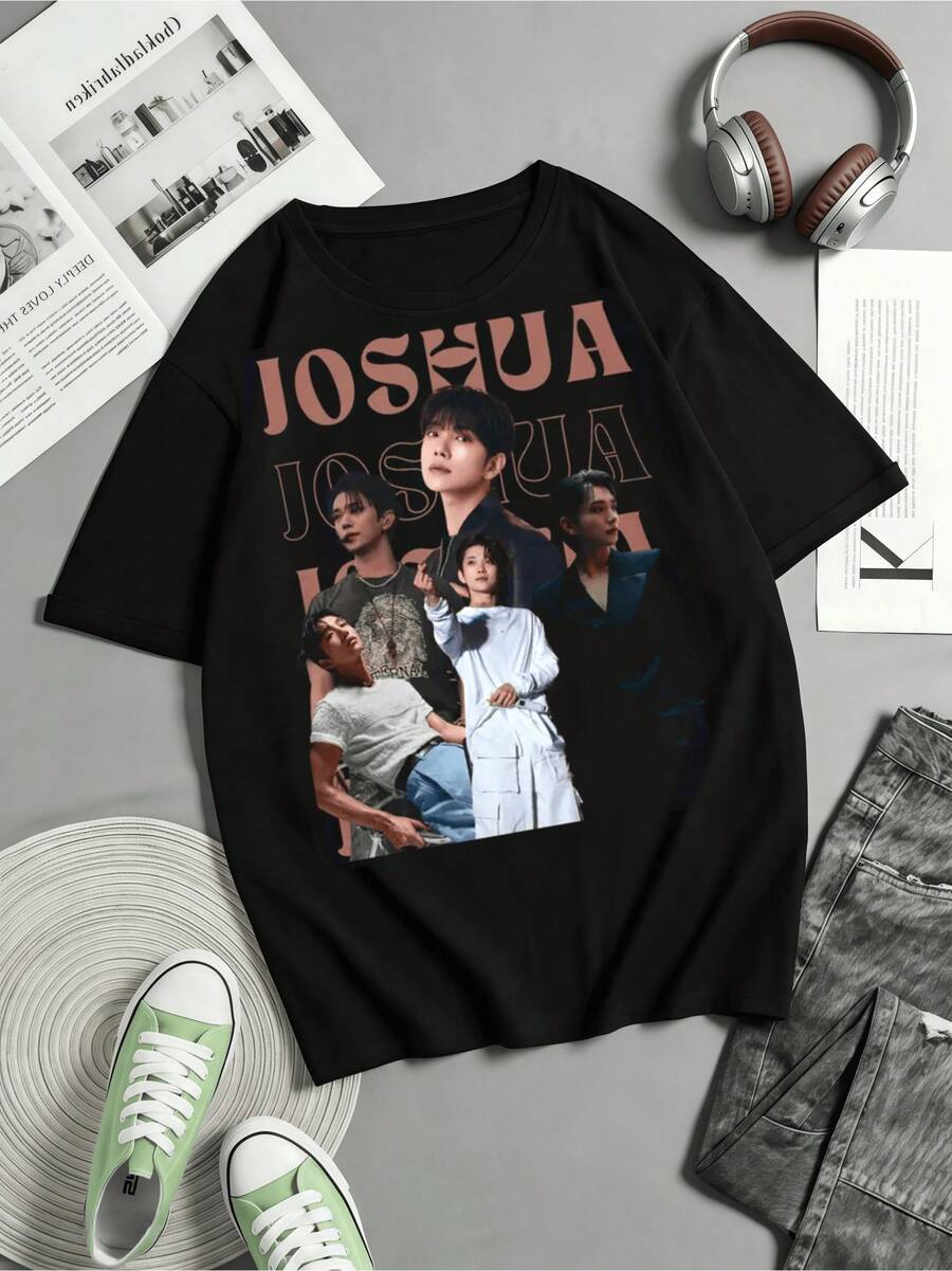 SEVENTEENS Joshua T-Shirt, Y2K Style, Cotton, Casual Women's Clothing, Ideal For K-Pop Fans. - Black - View 1