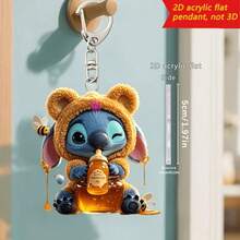 Disney2D 壓克力鑰匙圈 1個，史迪奇蜂蜜主題鑰匙圈，鑰匙環，節日鑰匙裝飾，汽車鑰匙圈，背包鑰匙圈，父親節，母親節，完美節日禮物，可愛鑰匙圈，女性鑰匙圈，鑰匙鏈，鑰匙圈吊飾，女性汽車配件，返校季，墨西哥 - 彩色 - 查看 8