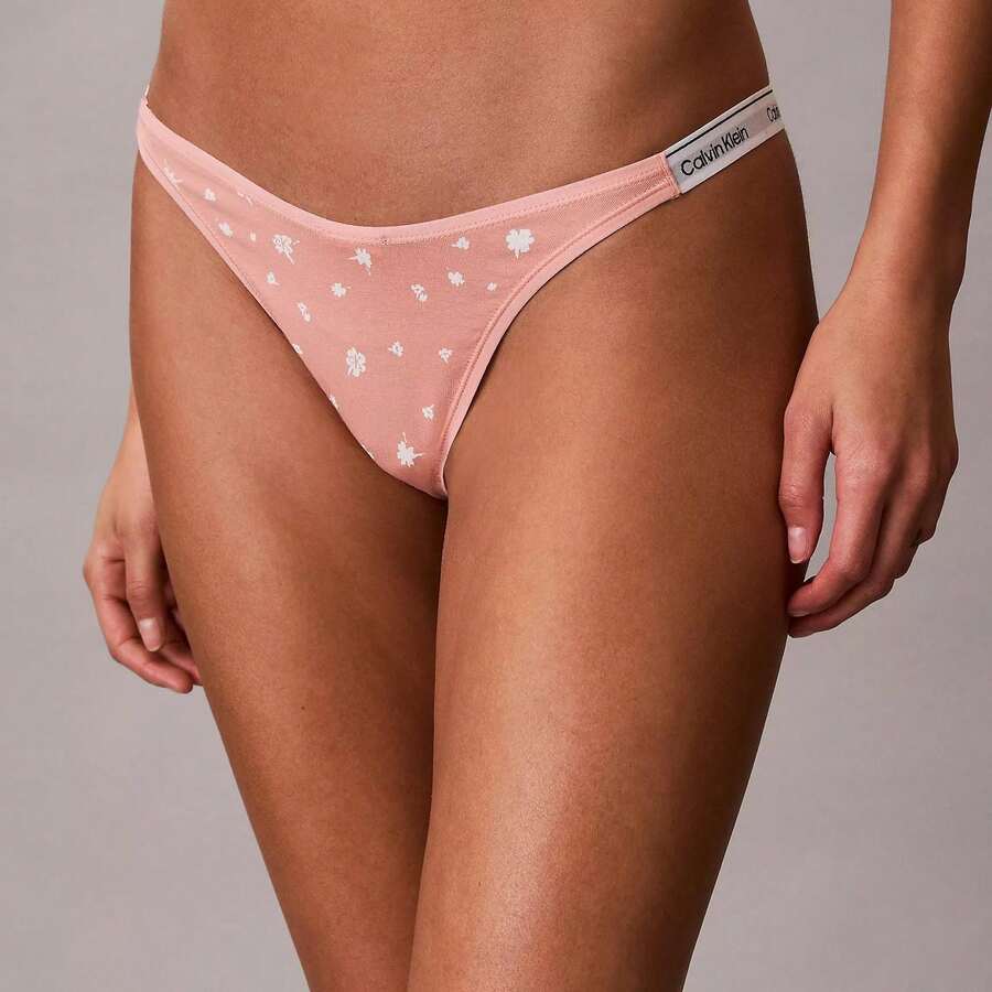 Calvin Klein Calvinklein Icon Logo Dipped String Thong Underwear Women Panties QD5157 - Hoa rơi, san hô, hạnh nhân - Xem 1