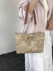 Túi tote Maillard phong cách retro, túi đeo vai cỡ lớn tiện dụng cho người đi làm, túi xách tay màu nâu đa năng mới. - Màu Khaki - Xem 7