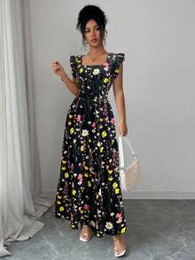 Vestido de mujer con cuello cuadrado, cintura ceñida y mangas acampanadas con estampado multicolor. Elegante y sofisticado, adecuado para el Día de San Valentín, Pascua, Día del Trabajo, cumpleaños, citas, fiestas, ocasiones formales, atuendo de maestra, looks de alta vibra, viajes y vacaciones, ropa de calle, primavera y verano - Blanco - Ver 11
