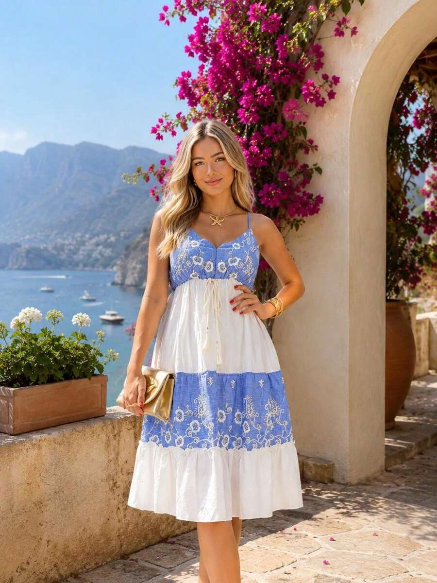 Style Denim Midi Dress For Women - Light Wash - View 1