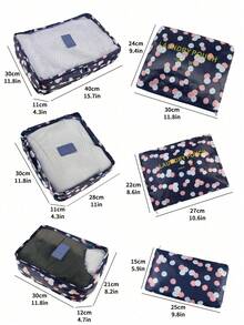 Set de 6 cubos de embalaje con estampado floral resistente al agua, organizador de ropa para viajes, cubos de organización con cremallera portátiles para maletas, dormitorios, universidad, d - Negro - Ver 5
