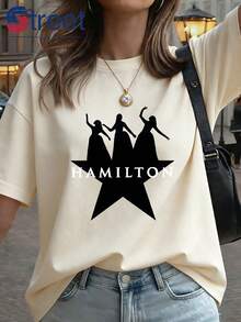 Women's Short-Sleeved T-Shirt, Y2K Style, Casual, For Summer Vacation, Spring/Summer Fashion, Sexy, Sweet, Slimming, Hamilton Musical Themed. Niche Culture Style, Casual, Short-Sleeved, Simple, Classic, Versatile, Elegant, Essential For Summer Parties. - 杏色 - 查看 12