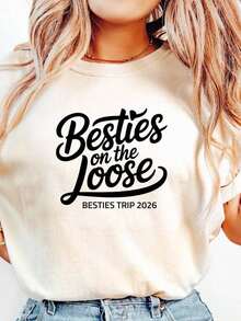 Best Friends Trip 2026 T-Shirt, Crazy Girl Weekend T-Shirt, Matching Vacation T-Shirt, Best Friends Trip 2026 Matching T-Shirt, Boho Chic Style, Women's T-Shirts. Suitable For Spring, Summer And Autumn - 白色 - 查看 7
