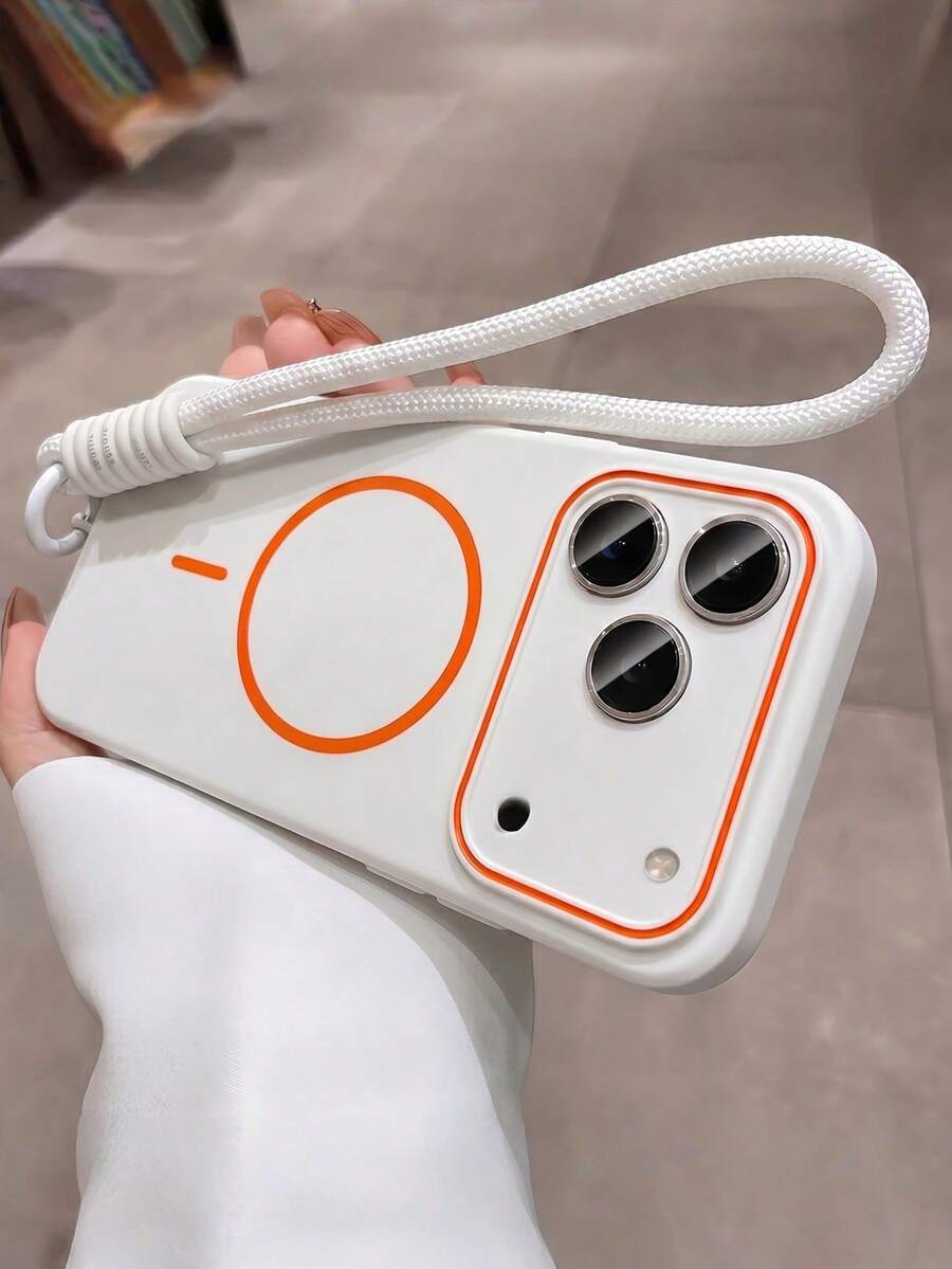 1件極簡霧面親膚無線充電磁吸手機殼,適用於 iPhone 18 Pro Max 17 AIR 16 15 14 13 12 Pro Max Plus,軟矽膠背蓋 - 白色+短繩 - 查看 1