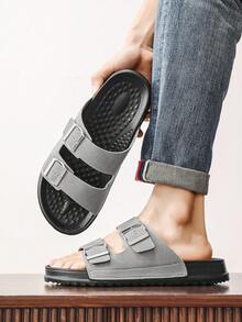 Men's Casual Numeric Pattern Flat Slide Sandals - White - View 3