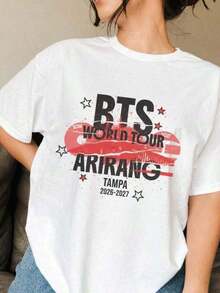 Playera de mujer, 1 pieza, camiseta de la gira mundial de B*T*S 2026, camiseta de Bangtan Comeback 2026, mercancía de concierto de Army, regalo de Arirang, mercancía de B*T*S, camiseta para fans de Army, regalos para el Día del Padre y el Día de la Madre, mes del orgullo, festival de celebraciones, Día de San Patricio, casual diario. - Blanco - Ver 5