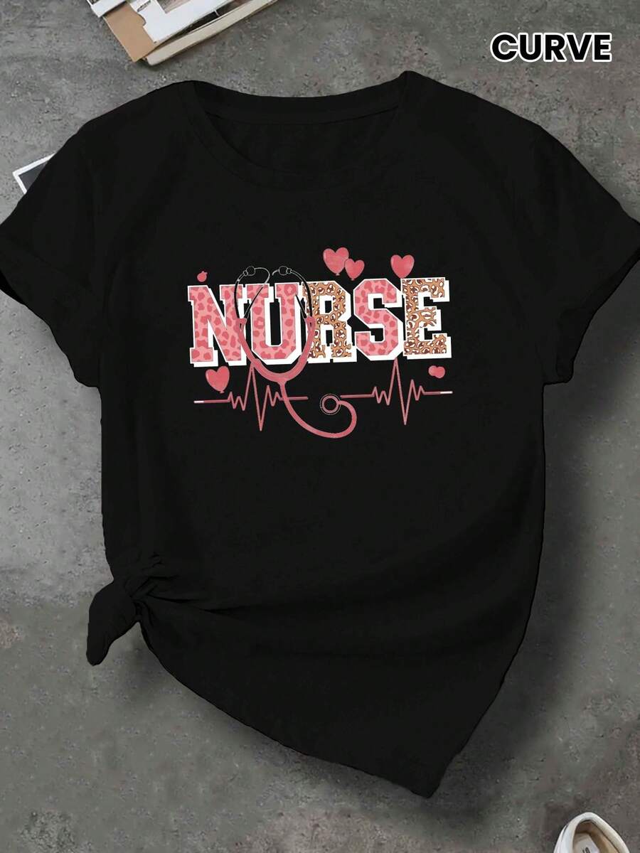 1 camiseta casual de mujer - manga corta, cuello redondo, patrón geométrico, lavable a máquina, 180g 100% algodón - Negro - Ver 1