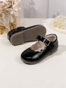 Cute Girls Scalloped Trim Mary Jane Princess Ballet Flats, Solid Color - Black - View 9