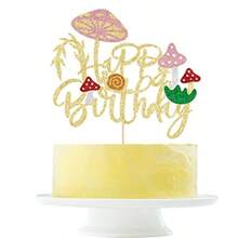 Grehge opper Mushroom Birthday Cake Toppers Decorations for Girls Boys Glitter Gold Mushroom snail Happy Birthday Decorations Theme Party Supplies - como en la imagen - Ver 9
