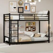 Metal Bunk Bed With Two Single Beds / Heavy, Stable Metal / Low Noise / Safety Railing / No Box Spring Required - Black - View 5