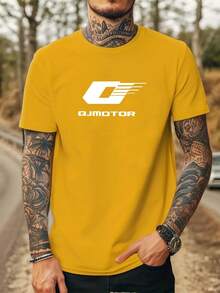Men's Casual Summer Short Sleeve Crew Neck T-Shirt With QJmotor Logo - Orange - View 1