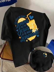 New Men's T-Shirt, 180g Weight, % Cotton, Inspirational And Motivational, With Lemonade Print On The Front And Back, A Modern Short-Sleeved T-Shirt, Suitable For Casual Daily Wear And Outdoor Fitness Activities, With A Unique Double-Sided Pattern Design - To Be Layered In Spring And Autumn Or Worn Alone In Summer, Unisex Style. - 黑色 - 查看 11
