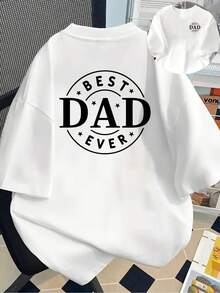 New 180g Short-Sleeved T-Shirt, 1% Cotton, With Front And Back Print - Best Dad, DAD - Fashionable Printed T-Shirt For Women, Short-Sleeved, Suitable For All Seasons,  Clothing - Can Be Worn As A Base Layer In Spring And Autumn Or Alone In Summer, Unisex. - 白色 - 查看 1