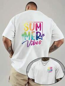 New Men's T-Shirt Made Of 180g Heavyweight Cotton, With A Loose Fit And Dropped Shoulders, Summer Style, Featuring A Palm Tree Print, Pattern Design On The Front And Back, A Modern Top Suitable For Layering In Spring And Autumn Or Wearing Alone In Summer, Unisex. - White - View 12