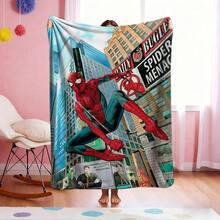 Marvel 1pc S-Pider-Man Print Blanket,Retro Cartoon Style Throw Blanket,Cartoon Character Printed Blanket,All-Season Universal Nap Blanket,Character Home Decor Blanket,Modern Fashion Gift Suitable For Home Bedroom Bed Sofa Office Lunch Break Cover Picnic Blanket - 彩色 - 查看 4
