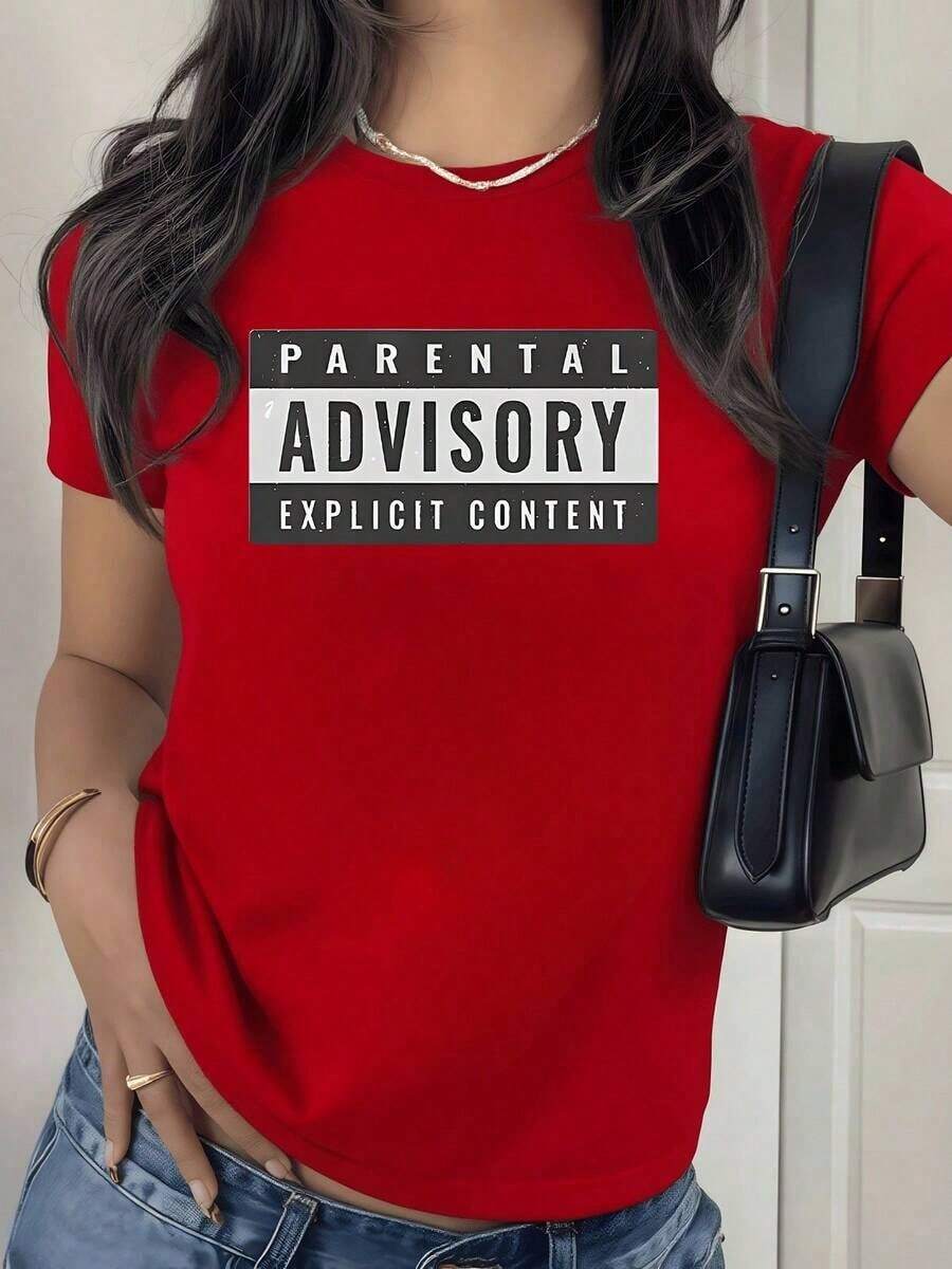 100% Cotton. Graphic Text With Explicit Content Warning Symbolizing A Strong Attitude And Modern Freedom Of Expression. Women's 100% Cotton Casual And Comfortable T-Shirt For Everyday Wear. Women's Simple Solid Color T-Shirt, Loose And Slim Fit Casual Short Sleeve - 紅色的 - 查看 1