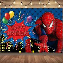 1pc Spider-Man Happy Birthday Backdrop Marvel Superhero Boy Party Decoration Cartoon Photography Background Indoor Holiday Gathering Scene Layout Cake Table Wall Tapestry Anime Fan Birthday Party Props Wall Hanging Decor - 多色 - 查看 1
