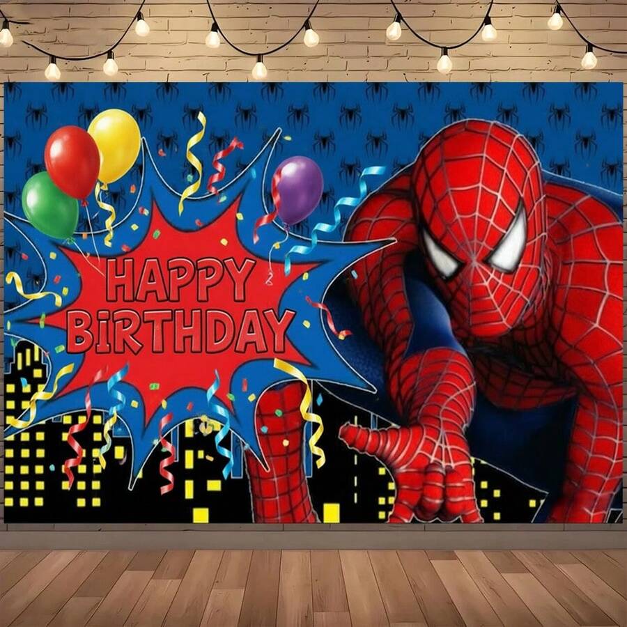 1pc Spider-Man Happy Birthday Backdrop Marvel Superhero Boy Party Decoration Cartoon Photography Background Indoor Holiday Gathering Scene Layout Cake Table Wall Tapestry Anime Fan Birthday Party Props Wall Hanging Decor - 多色 - 查看 1
