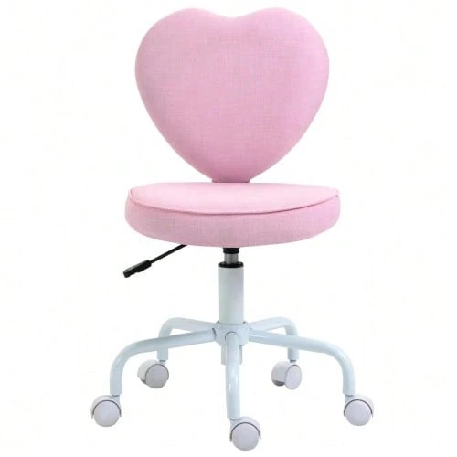 Swivel Chair, Executive Chair, Computer Chair, Height Adjustable, Pretty Pink Linen Upholstery With Heart Pattern, 40 X 50 X 79-89 Cm - Pink - View 1
