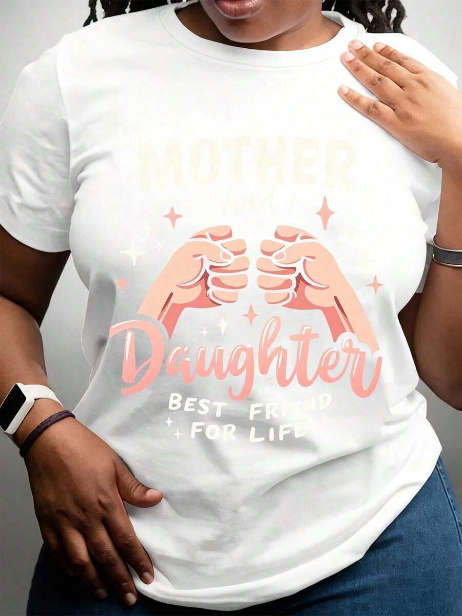 Women's T-Shirt, Mother And Daughter T-Shirt, Best Friends For Life, Black T-Shirt With Mother And Daughter Cuff Design For Matching Family Sets, Mother's Day Gift, Casual Women's Clothing - 白色 - 查看 1