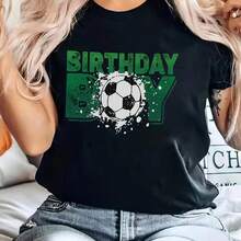 [Stylish Sports T-Shirt] Women's Soccer Jersey With Birthday Design - Soft, Stretchy, And Breathable Crew Neck For Casual Wear, Gym, And Outdoor Activities - Machine Washable, Comfortable For All Seasons, Everyday Outfit,  Top, Stretchy Material, Sports T-Shirt, For Fitness Enthusiasts, Stylish Top, Comfortable Fit, Short Sleeve, For Women - 黑 - 查看 1