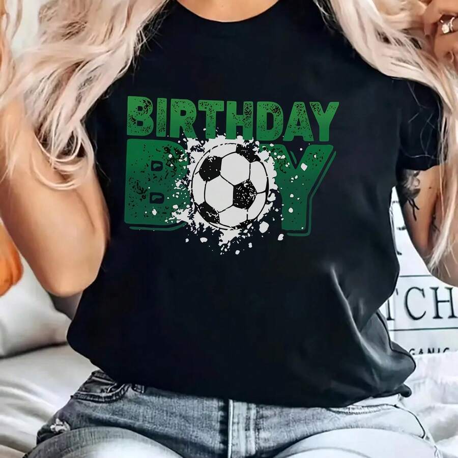 [Stylish Sports T-Shirt] Women's Soccer Jersey With Birthday Design - Soft, Stretchy, And Breathable Crew Neck For Casual Wear, Gym, And Outdoor Activities - Machine Washable, Comfortable For All Seasons, Everyday Outfit,  Top, Stretchy Material, Sports T-Shirt, For Fitness Enthusiasts, Stylish Top, Comfortable Fit, Short Sleeve, For Women - 黑 - 查看 1