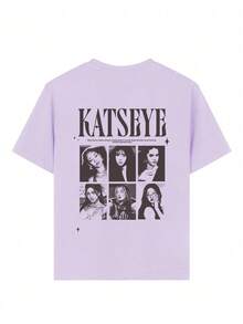 Short-Sleeved T-Shirt With Round Neck And Fun Print For Girls, Summer Top - Mauve Purple - View 6