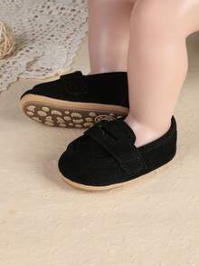 0-1 Year Old Infant Soft Sole Solid Color Shoes, 3-5-7-8 Months Newborn Infant Prewalker Shoes, Unisex For Spring & Autumn - Black - View 5