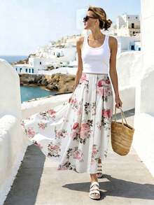 Women's Casual A-Line Skirt With Striped Front Buttons - 彩色 - 查看 3