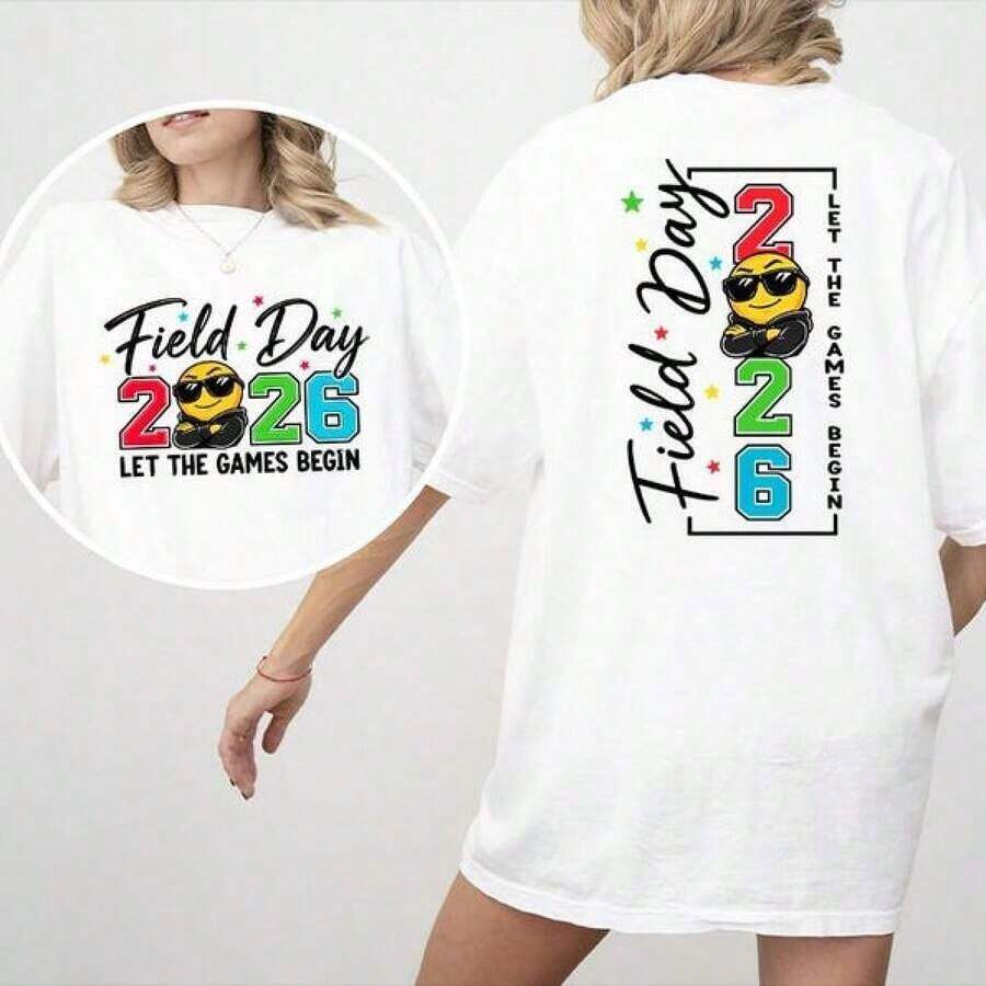 Stylish Casual T-Shirt For Women, Stylish Casual T-Shirt For Women, Field Day Let The Games Begin Shirt Vintage 2026 Last Day Tee - 白色 - 查看 1