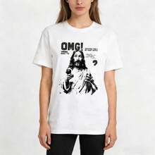 1 Piece Of Women's Casual Cotton T-Shirt, With Round Neck And Short Sleeve, With Unique Graphic Print, Regular Length, For Urban Fashion Styles. - 白色 - 查看 2