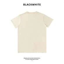 Women's Summer Outfits, Short Sleeve T-Shirt With Feminine Print, Sweet And Fresh Style, Casual, Thick Cotton, 100% Cotton - 杏色 - 查看 3