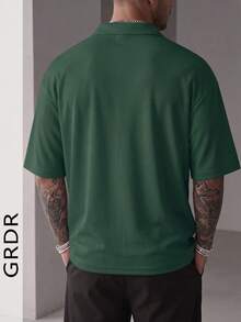 GRDR 男士夏季半拉鍊 Polo 短袖 T 恤，純色經典款，適合戶外休閒穿著 - 墨綠色 - 查看 7