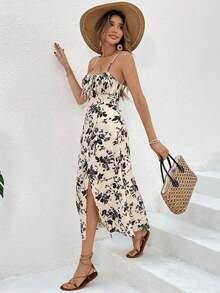 Frenchy Vestido midi con tirantes de espagueti, abertura y estampado floral para mujer, ropa casual para vacaciones - Multicolor - Ver 6